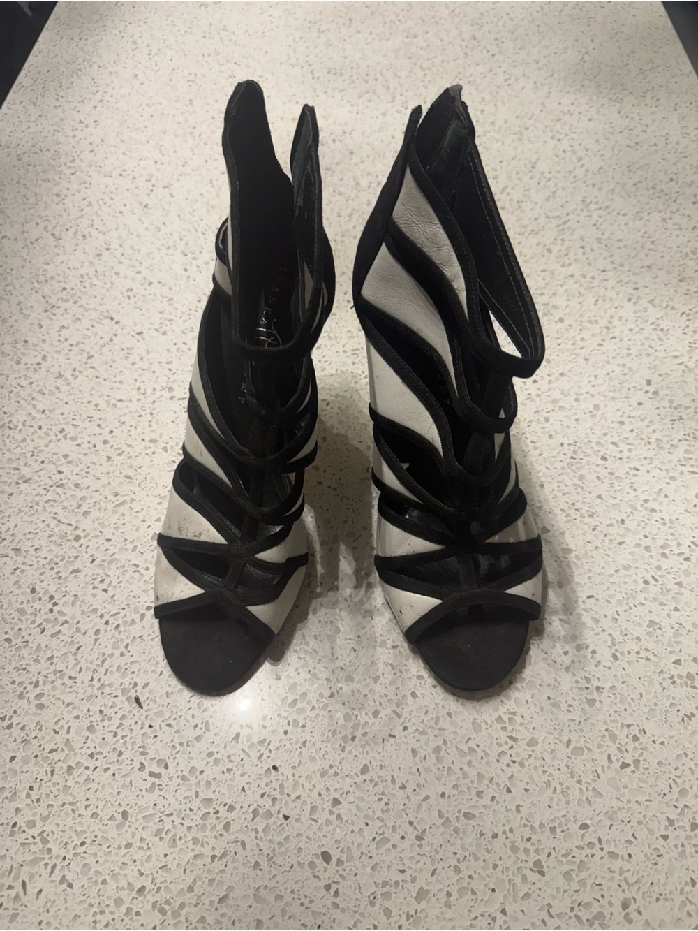 Ivanka Trump Black and White Strappy High Heel Sandals